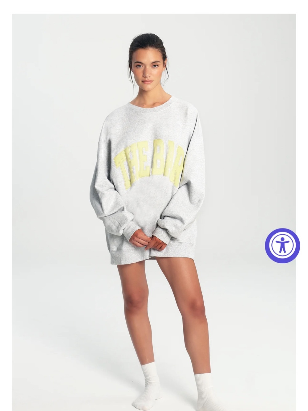 The Bar Crewneck Sweatshirt  in Light Gray with Yellow